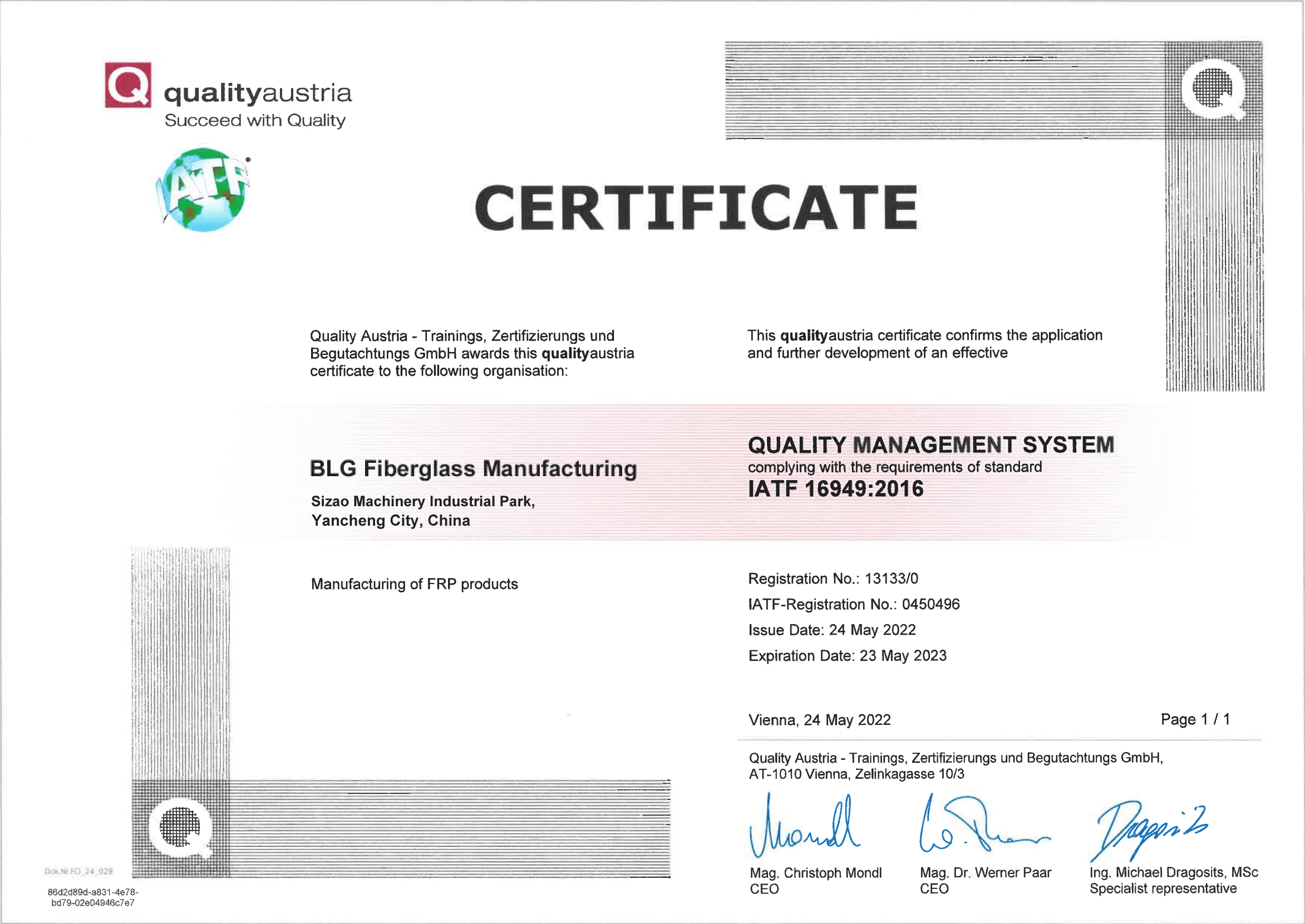 BLG Certified Fiberglass Manufacturers