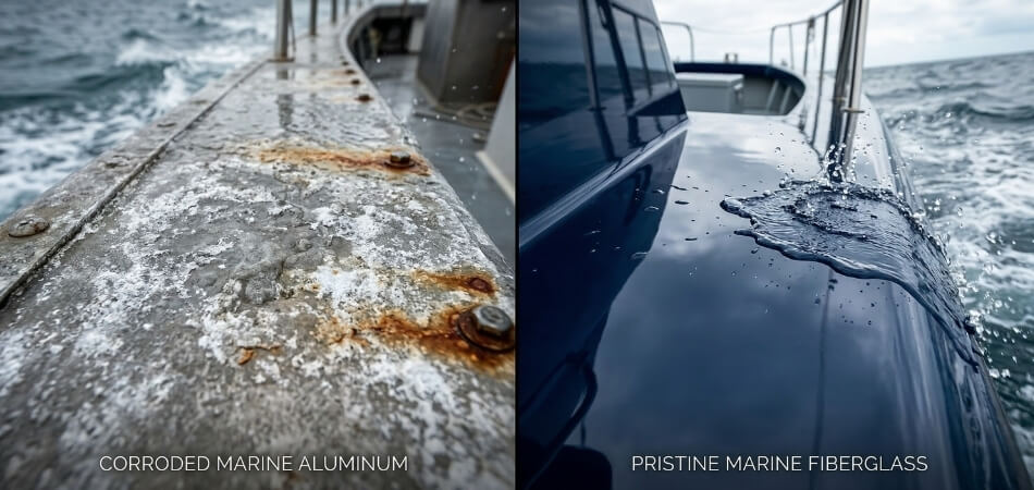 aluminum vs fiberglass corrosion in a marine environment.