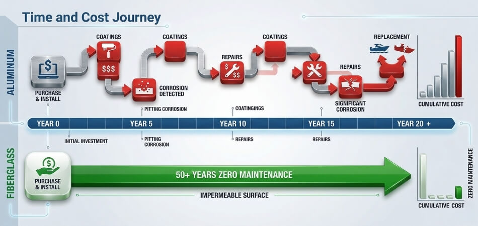 long term cost fiberglass vs aluminum corrosion