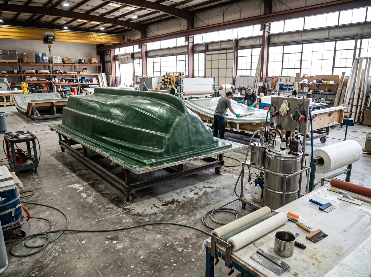 Fiberglass mold under production in custom fabrication facility