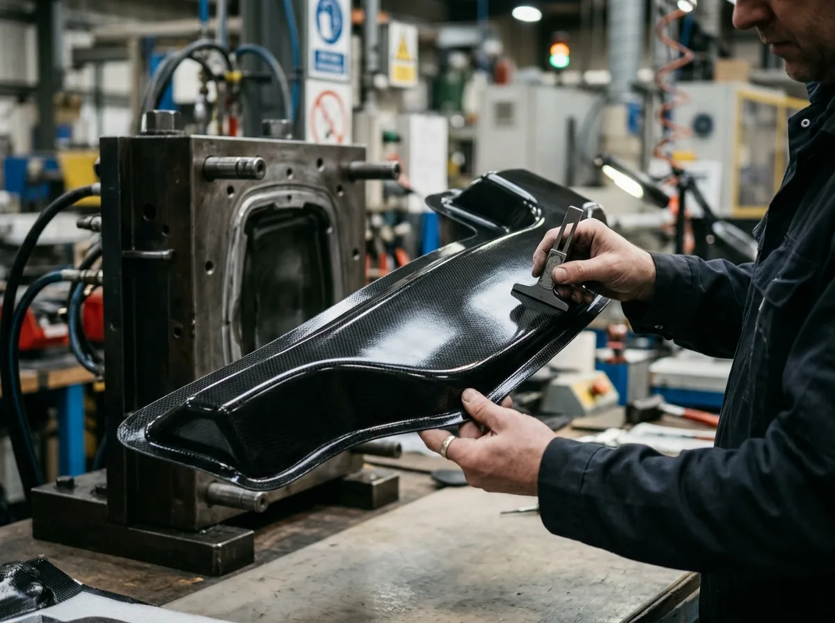 Finished RTM fiberglass composite part showing dual-side surface quality