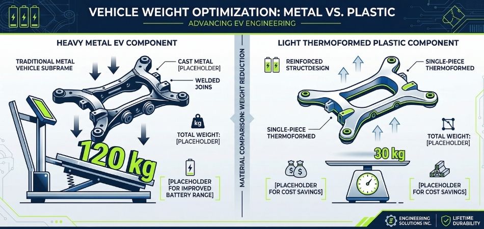 the weight reduction benefits of lightweighting electric vehicles with thermoformed plastics.