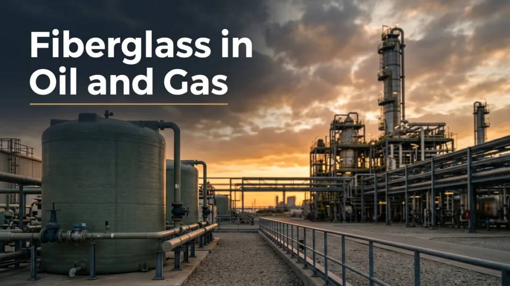Fiberglass in the oil and gas industry, FRP tanks and corrosion-resistant piping at a processing facility