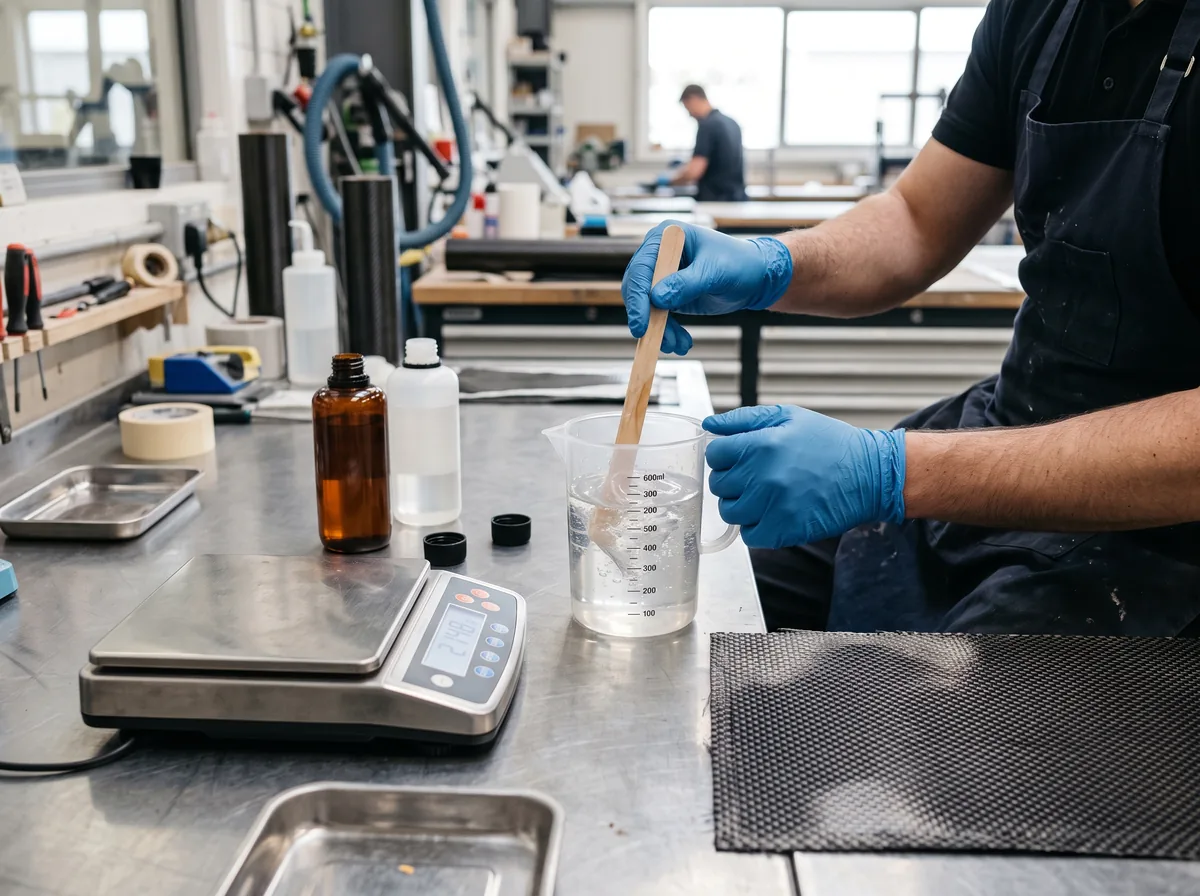 Mixing two-part epoxy resin and hardener by precise ratio for a structural composite bond