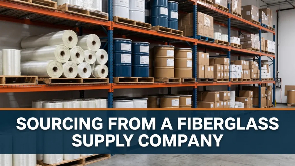 Warehouse shelving of resin drums and reinforcement rolls for a fiberglass supply company sourcing guide